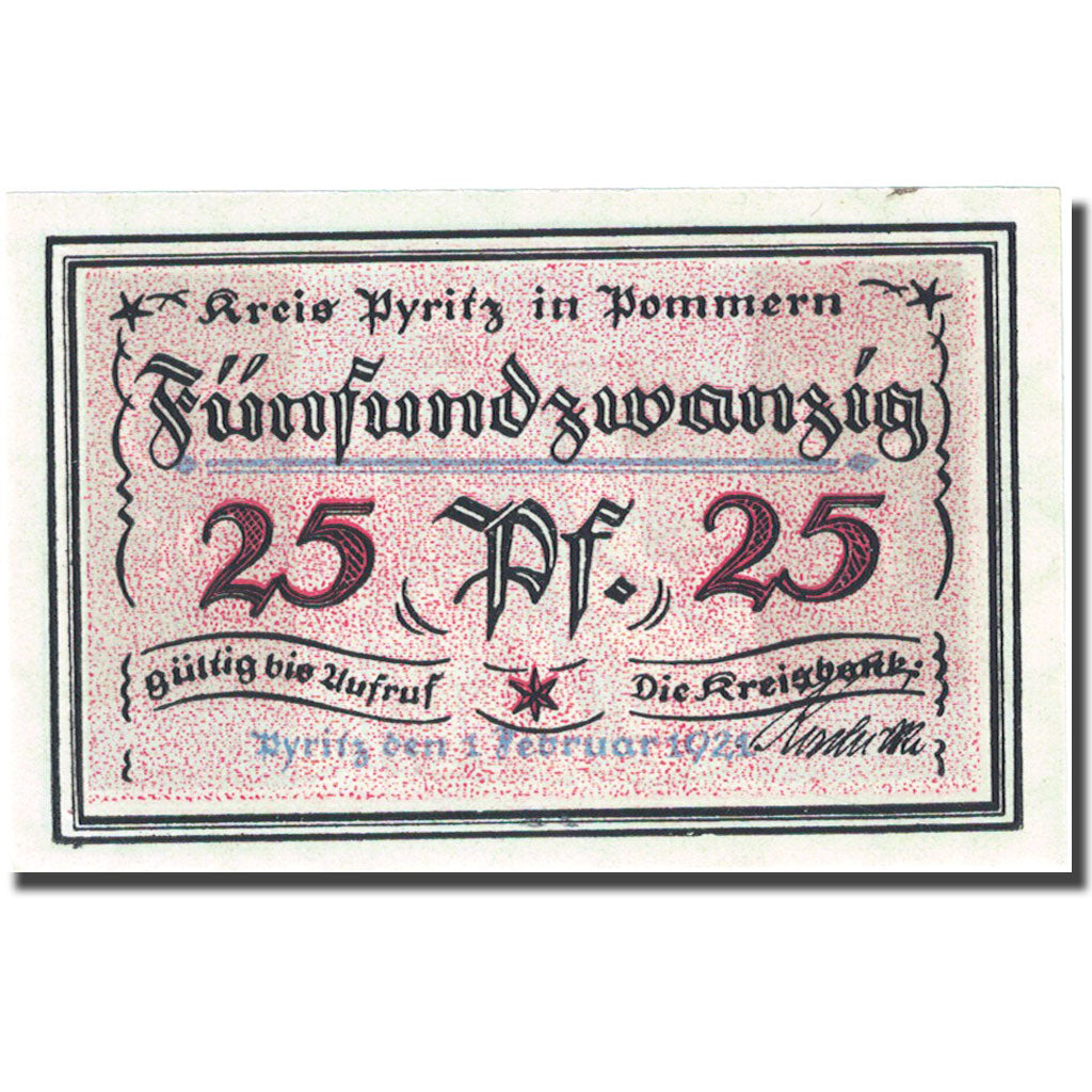 Banconote, Germania, Pyritz, 25 Pfennig, agriculteur, 1921 SPL Mehl:1082.1b