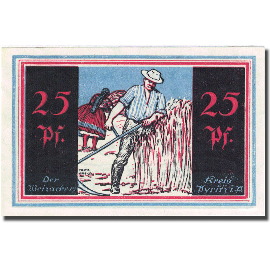 Banconote, Germania, Pyritz, 25 Pfennig, agriculteur, 1921 SPL Mehl:1082.1b