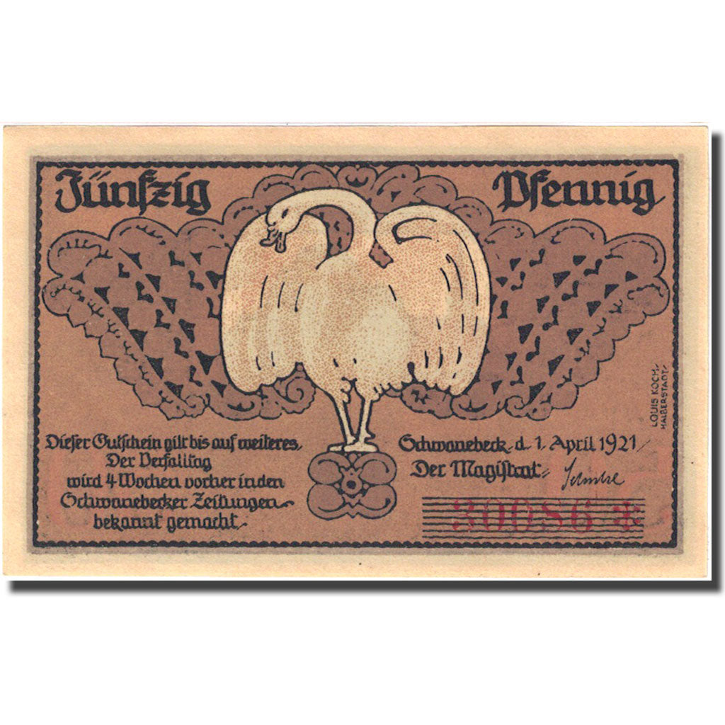 Banknote, Germany, Schwanebeck, 50 Pfennig, Eglise, 1921 UNC(63) Mehl:1206.1