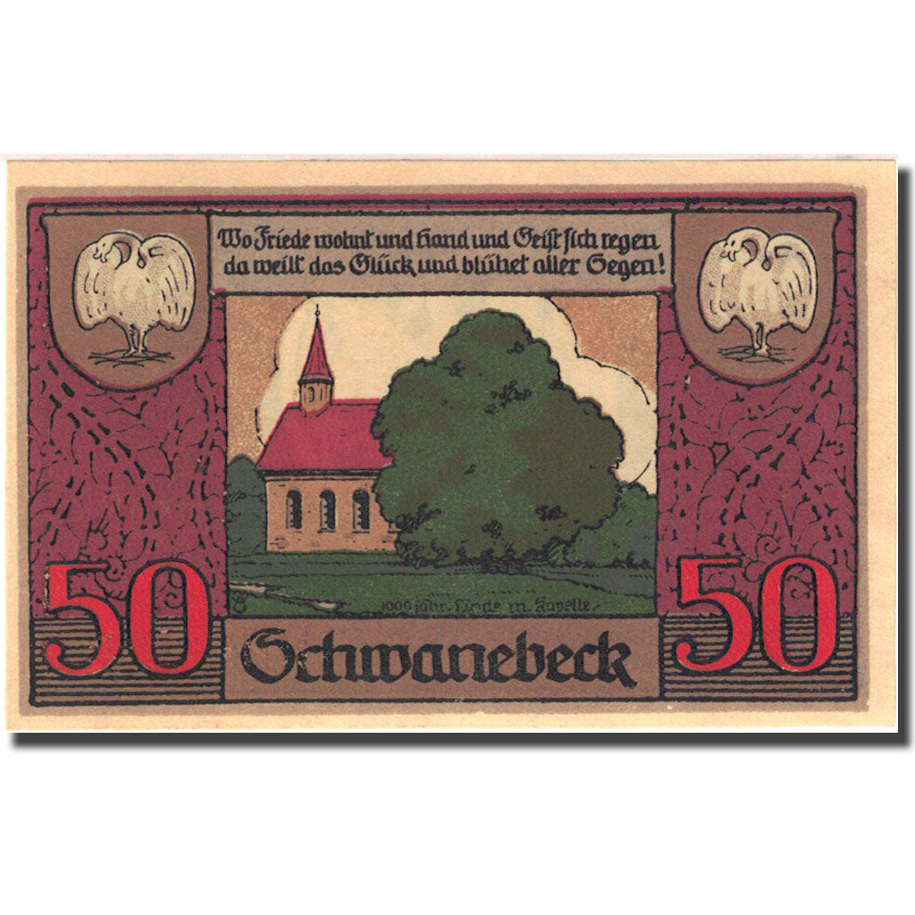 Banknote, Germany, Schwanebeck, 50 Pfennig, Eglise, 1921 UNC(63) Mehl:1206.1