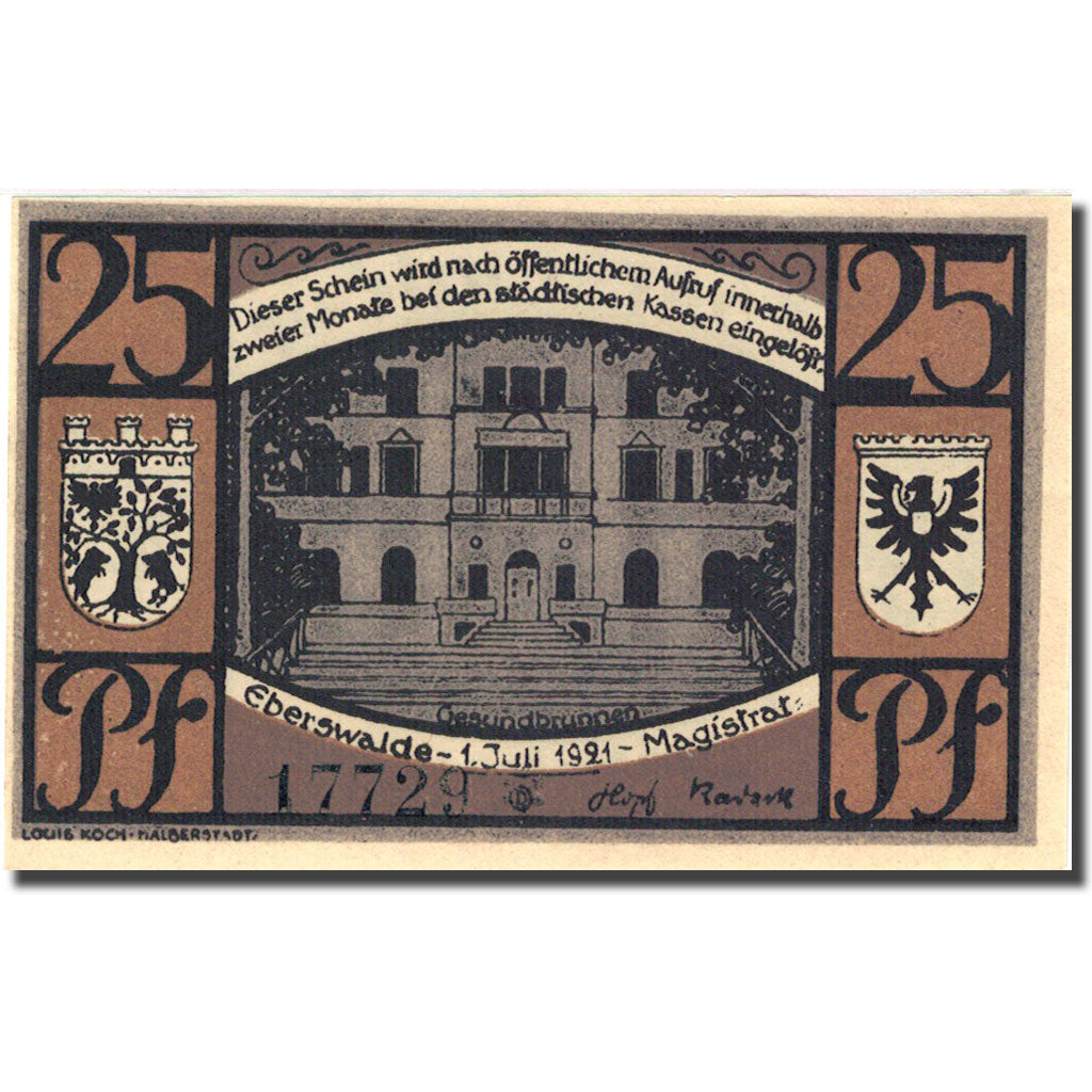 Banknote, Germany, Eberswalde, 25 Pfennig, château, 1921 UNC(63) Mehl:303.1a