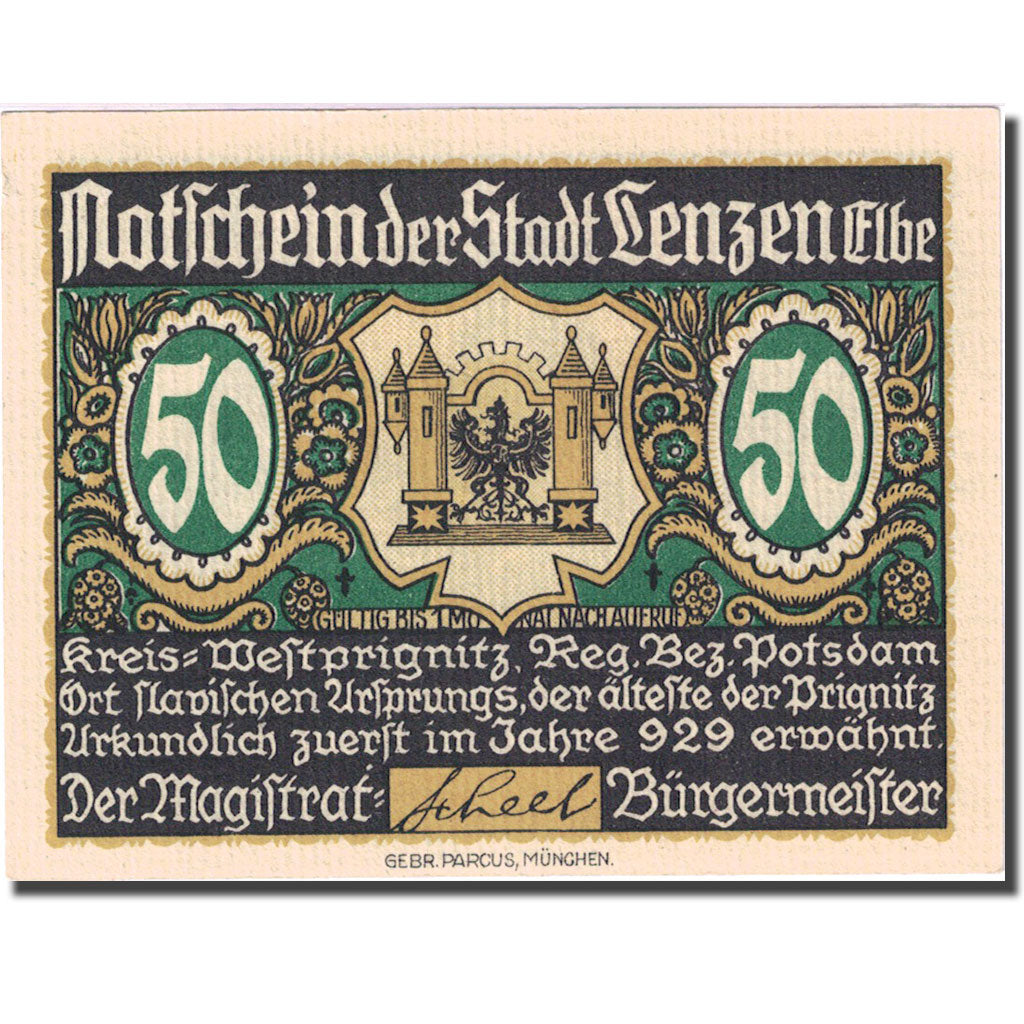 Banknote, Germany, Lenzen, 50 Pfennig, Eglise, 1922, UNC(63), Mehl:792.1