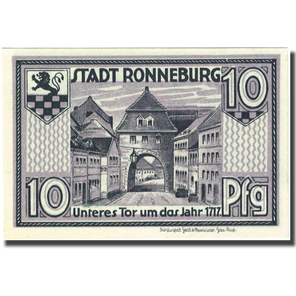 Geldschein, Deutschland, Ronneburg, 10 Pfennig, château, 1921 UNZ Mehl:1133.1a