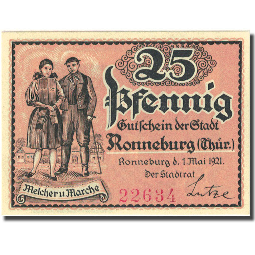 Geldschein, Deutschland, Ronneburg, 25 Pfennig, château, 1921 UNZ Mehl:1133.1a