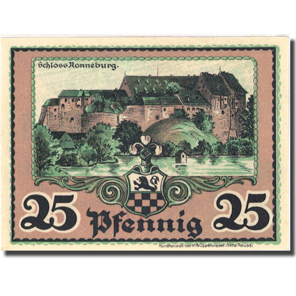 Geldschein, Deutschland, Ronneburg, 25 Pfennig, château, 1921 UNZ Mehl:1133.1a