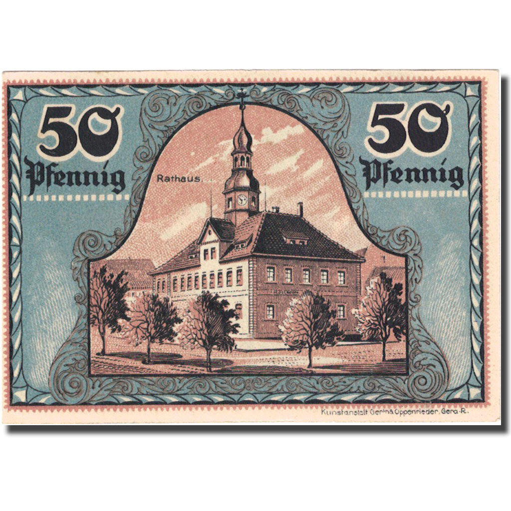 Banknote, Germany, Ronneburg, 50 Pfennig, mairie, 1921 UNC(63) Mehl:1133.1b