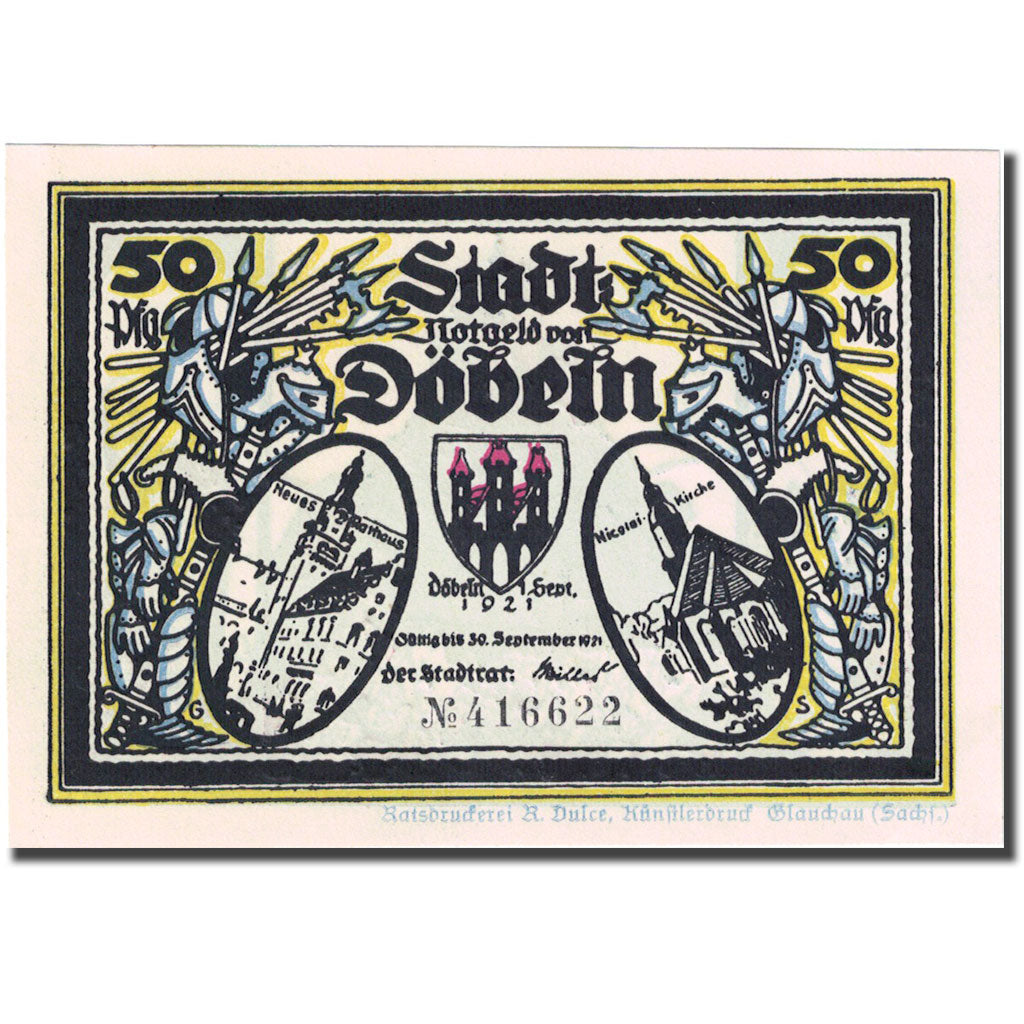 Banknote, Germany, Dobeln, 50 Pfennig, chevalier 4, 1921 UNC(63) Mehl:277.1a
