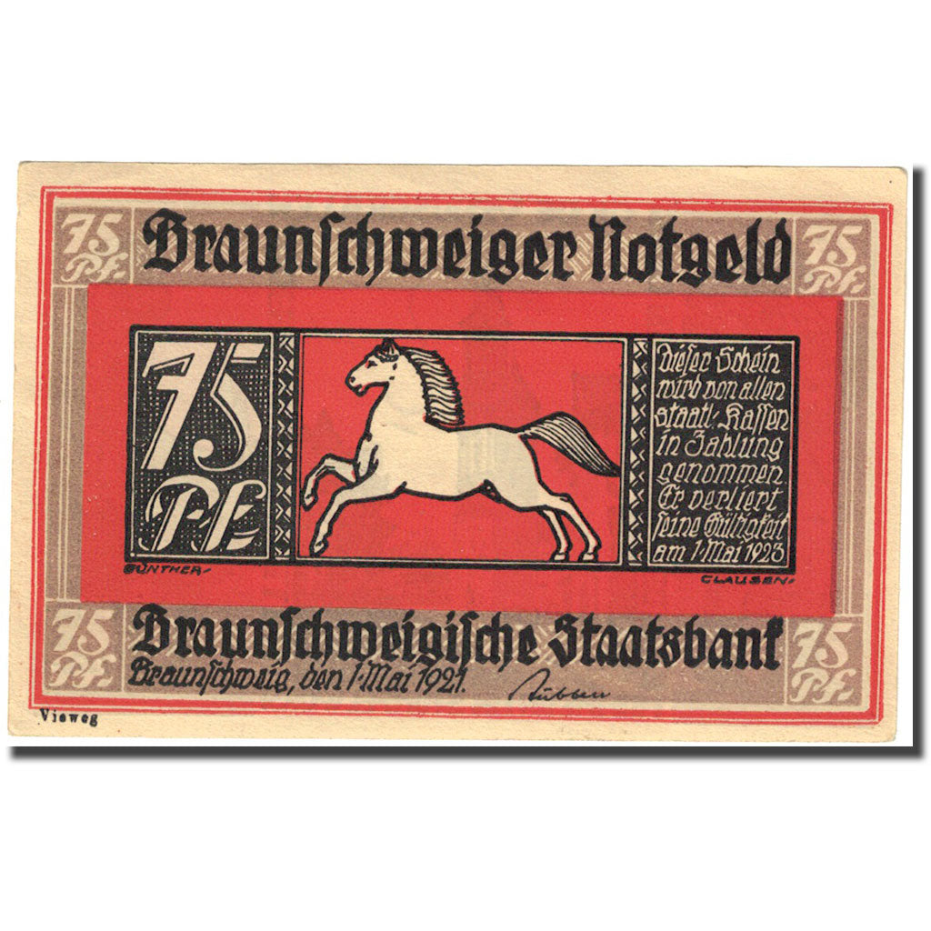 Banknote, Germany, Brauns, 75 Pfennig, village, 1921 UNC(60-62) Mehl:155.2i