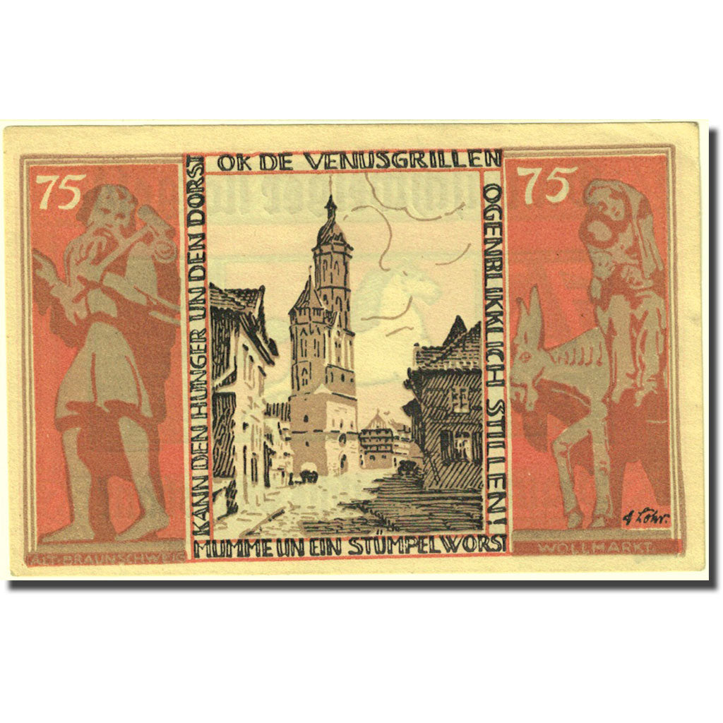 Banknote, Germany, Brauns, 75 Pfennig, village, 1921 UNC(60-62) Mehl:155.2i
