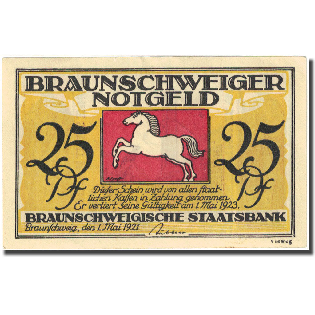 Banknote, Germany, Brauns, 25 Pfennig, Eglise, 1921 UNC(60-62) Mehl:155.2d