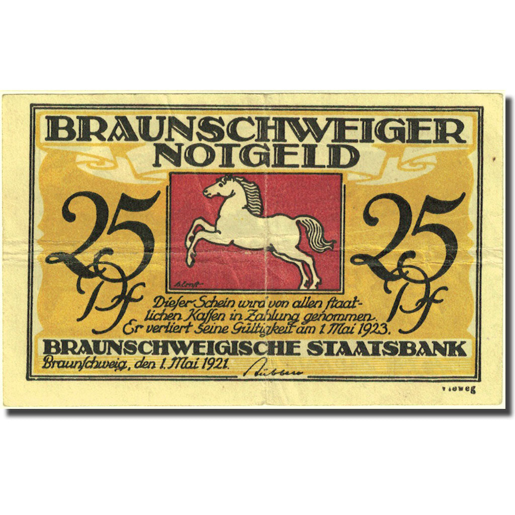 Banknote, Germany, Brauns, 25 Pfennig, parc, 1921 VF(30-35) Mehl:155.3d