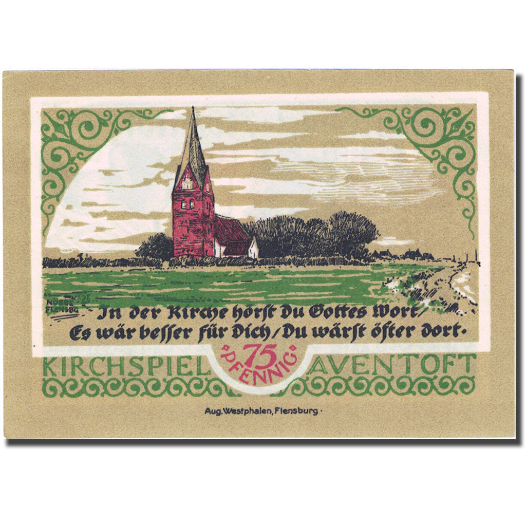 Banknote, Germany, Aventoft, 75 Pfennig, Eglise, 1922 UNC(63) Mehl:57.2