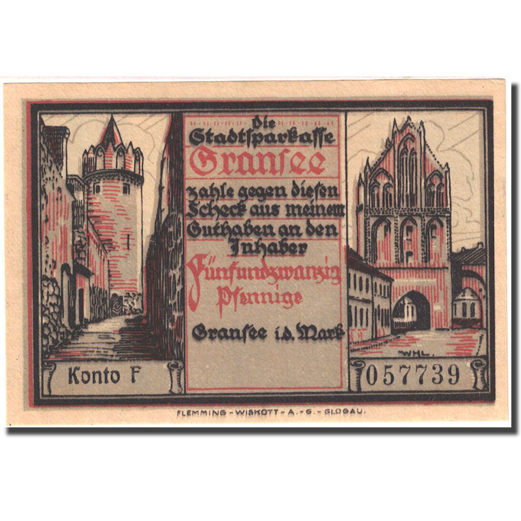 Banknote, Germany, Gransee, 25 Pfennig, personnage, 1920, UNC(63), Mehl:465.1a