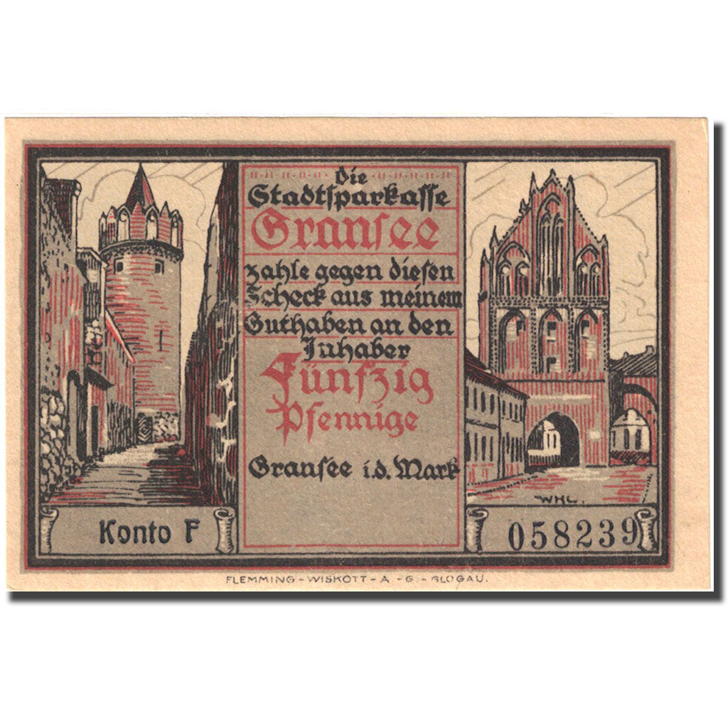 Banconote, Germania, Gransee, 50 Pfennig, personnage 1, 1920, SPL, Mehl:465.1a