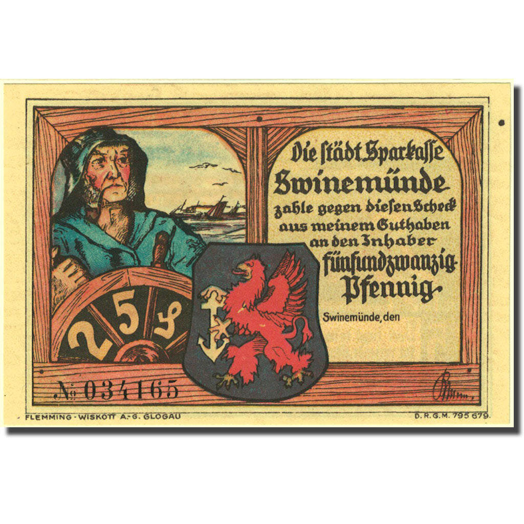 Banknot, Niemcy, Swinemünde, 25 Pfennig, village, 1922, Undated, UNC(63)
