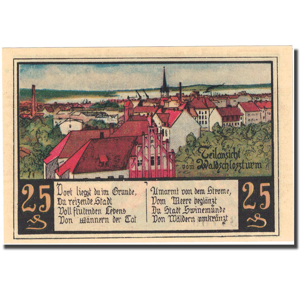 Banknot, Niemcy, Swinemünde, 25 Pfennig, village, 1922, Undated, UNC(63)