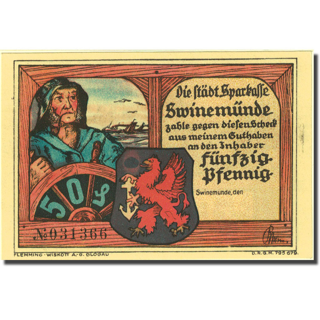 Banconote, Germania, Swinemünde, 50 Pfennig, bateau, 1922, SPL, Mehl:1306.1b