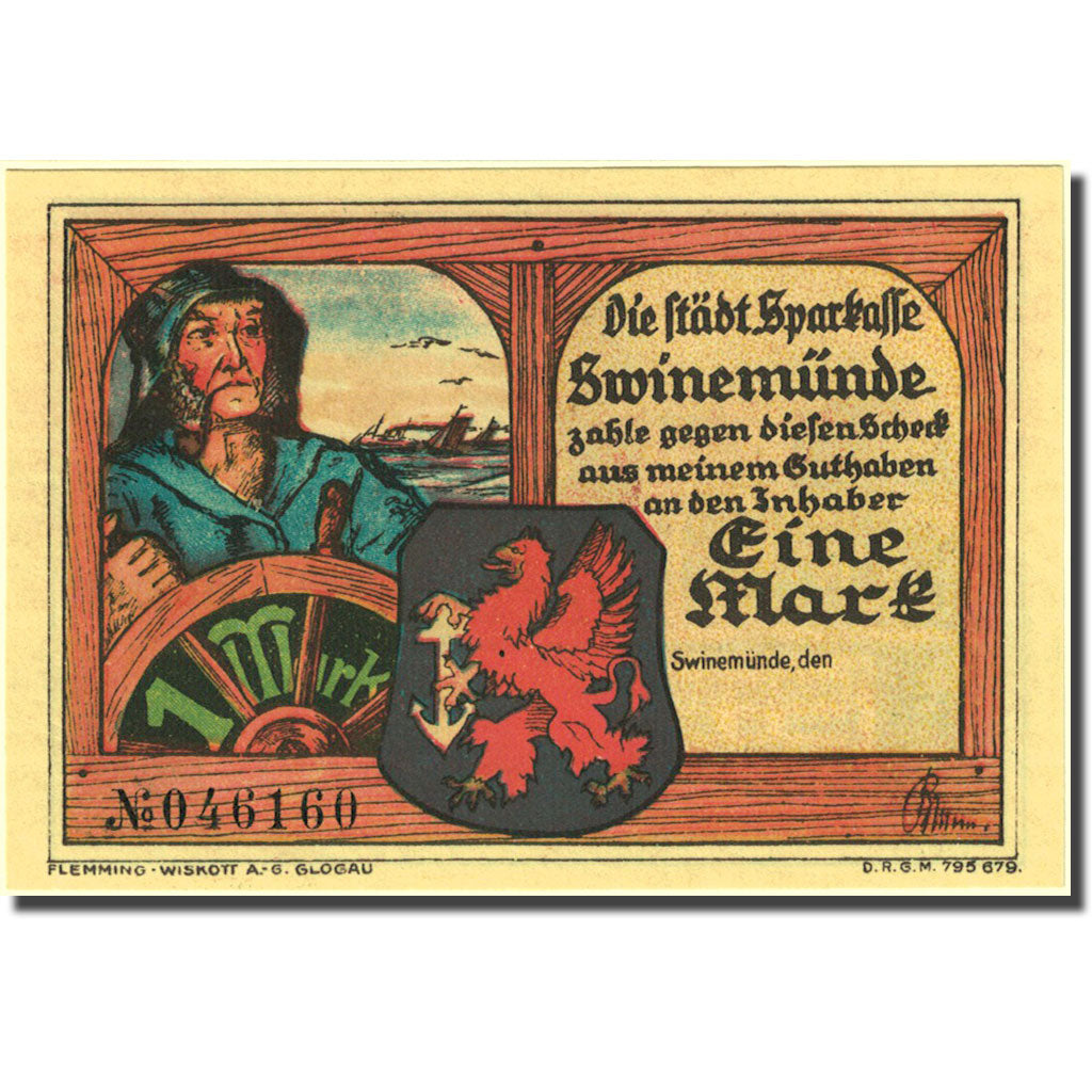 Banknot, Niemcy, Swinemünde, 1 Mark, Monument, 1922, Undated, UNC(63)