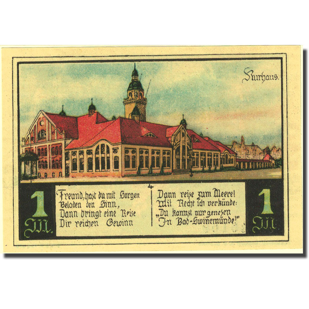 Banknot, Niemcy, Swinemünde, 1 Mark, Monument, 1922, Undated, UNC(63)