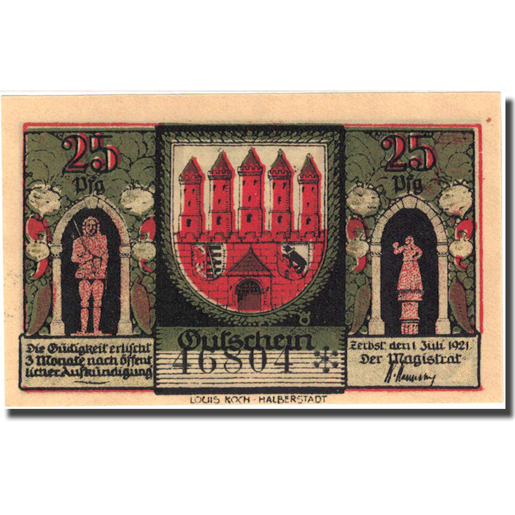 Banknote, Germany, Zerbst, 25 Pfennig, château, 1921 UNC(63) Mehl:1469.2a