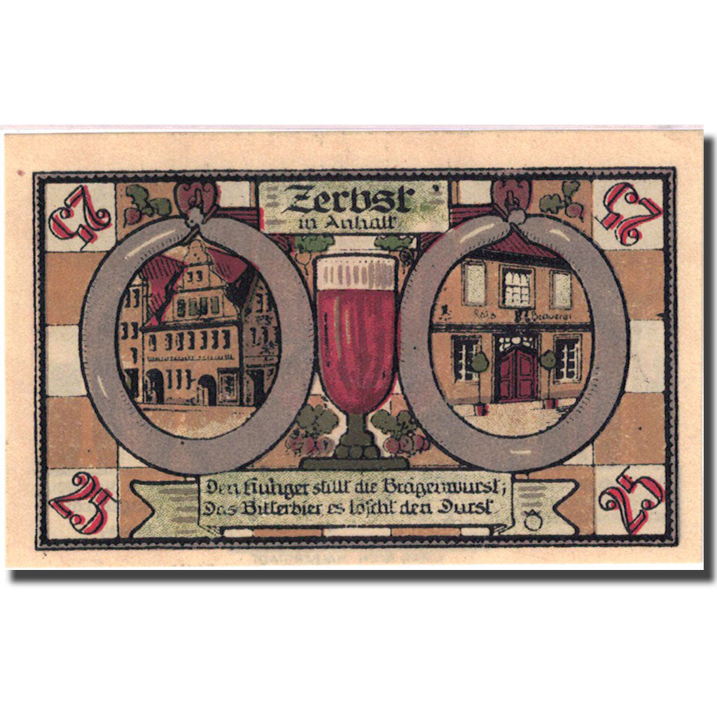 Banknote, Germany, Zerbst, 25 Pfennig, château, 1921 UNC(63) Mehl:1469.2a