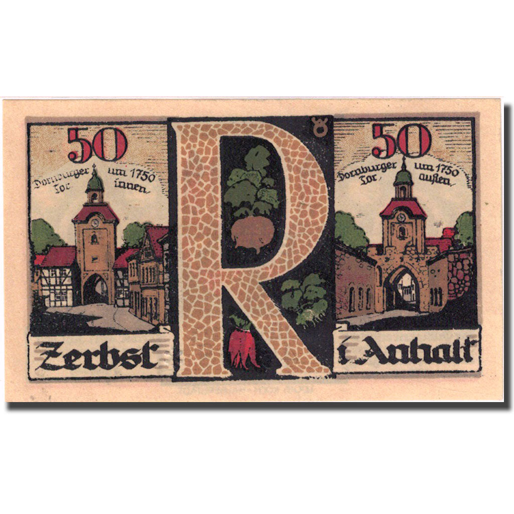 Geldschein, Deutschland, Zerbst, 50 Pfennig, château 1, 1921 UNZ- Mehl:1469.2a