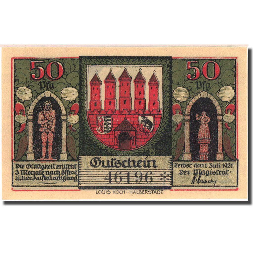 Banknote, Germany, Zerbst, 50 Pfennig, château 2, 1921 UNC(63) Mehl:1469.2a