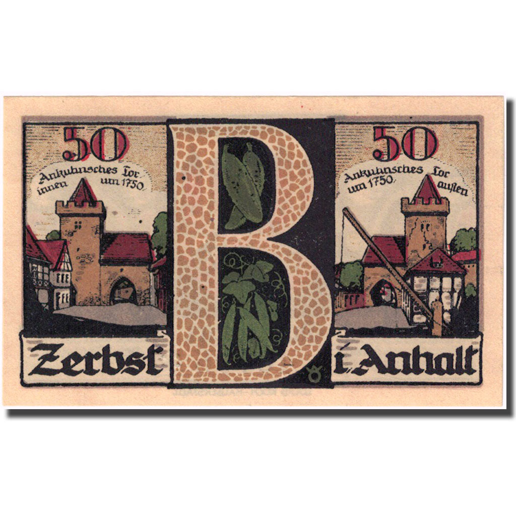Banknote, Germany, Zerbst, 50 Pfennig, château 2, 1921 UNC(63) Mehl:1469.2a