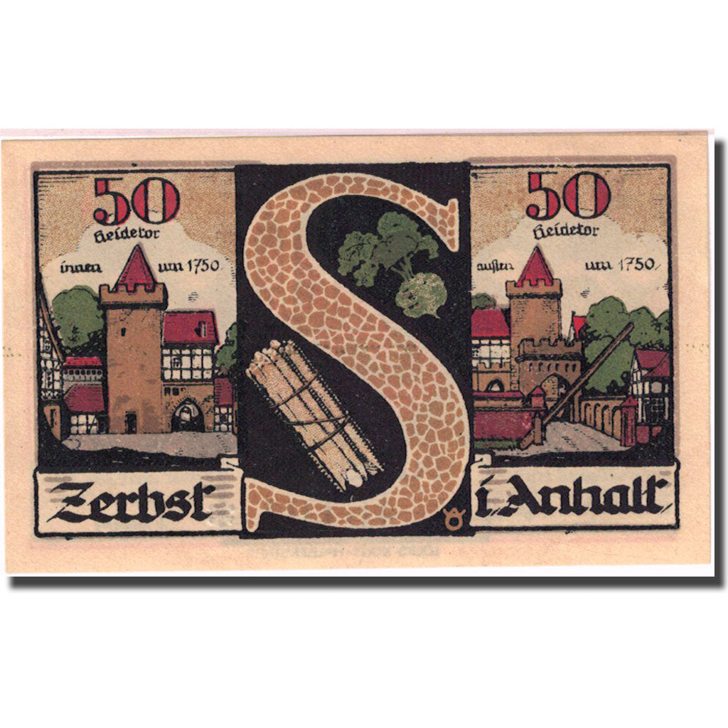 Banknote, Germany, Zerbst, 50 Pfennig, château 3, 1921 UNC(63) Mehl:1469.2a