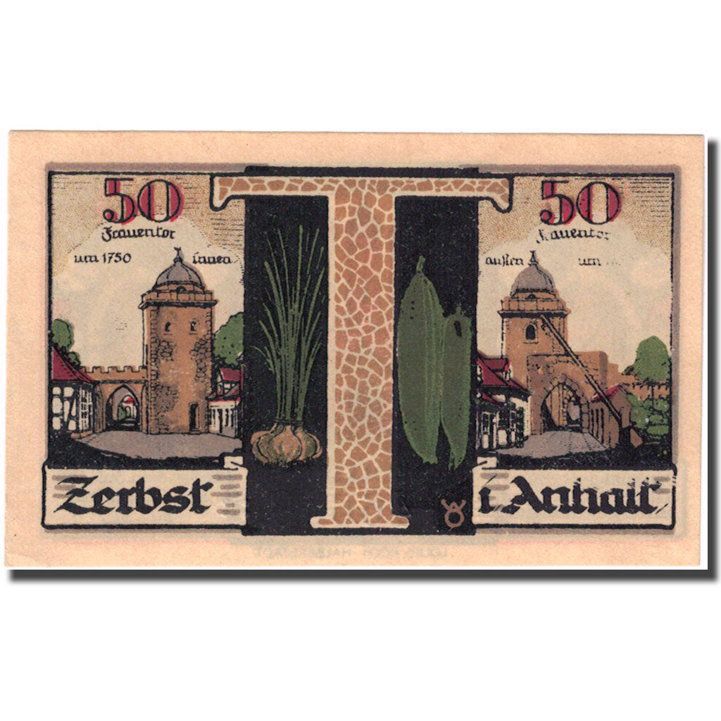 Banknote, Germany, Zerbst, 50 Pfennig, château 4, 1921 UNC(63) Mehl:1469.2a