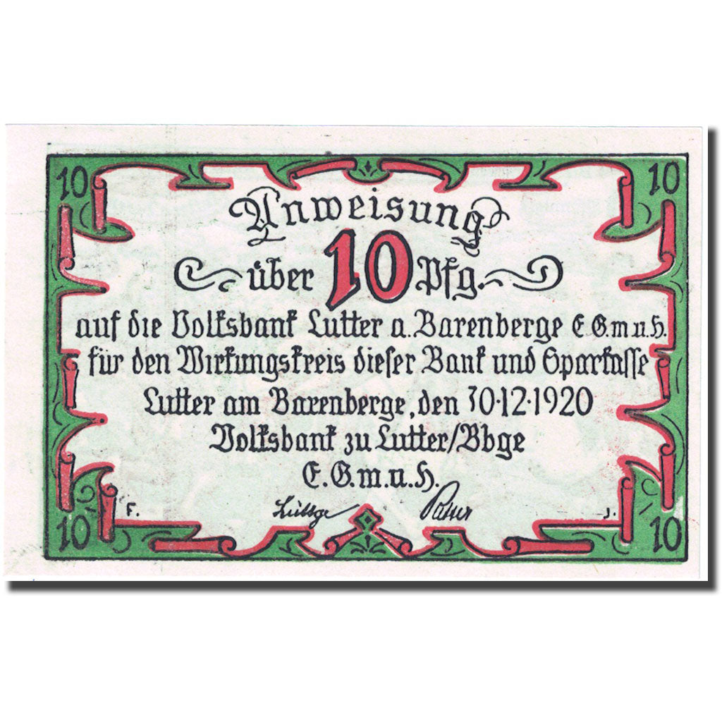 Banknote, Germany, Lutter, 10 Pfennig, chevalier, 1920 UNC(63) Mehl:847.1