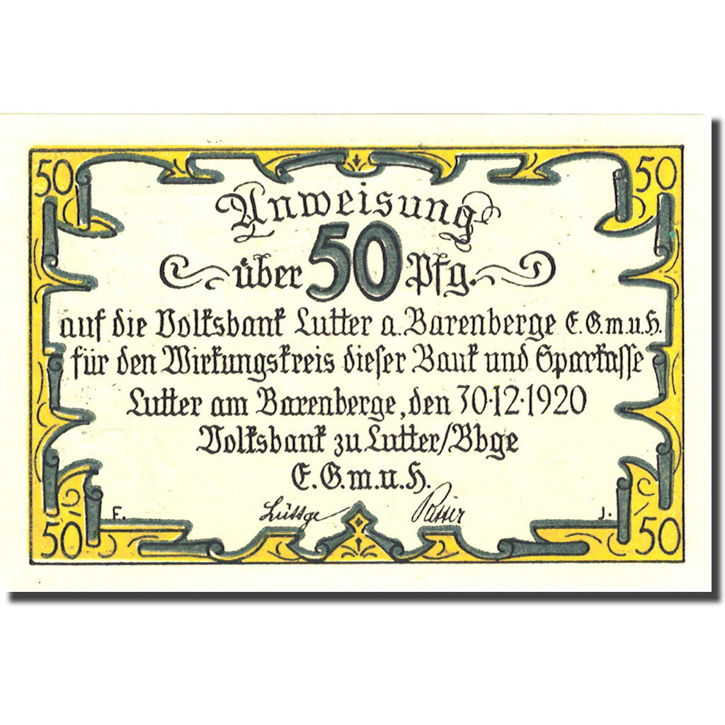 Banknote, Germany, Lutter, 50 Pfennig, fête, 1920 UNC(63) Mehl:847.1