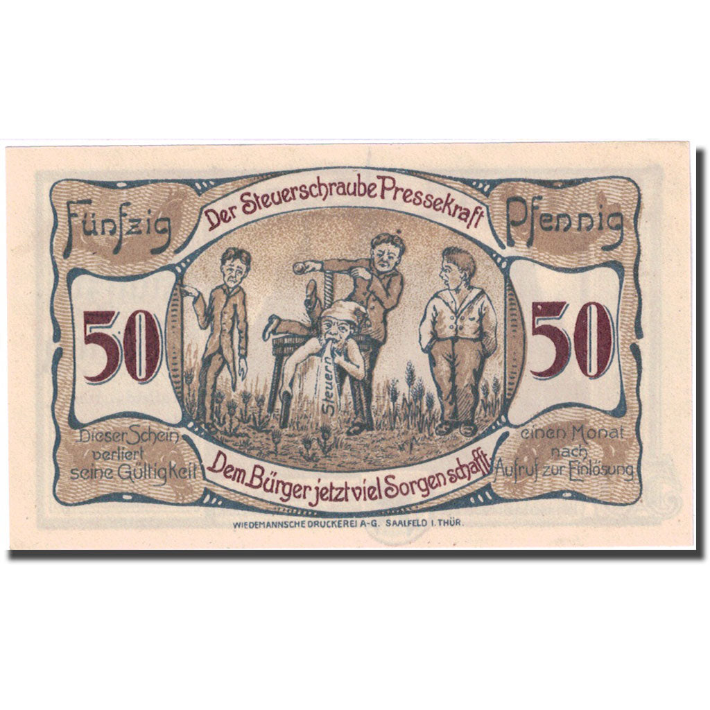 Banknote, Germany, Saalfeld, 50 Pfennig, château, 1921 UNC(63) Mehl:1155.1a