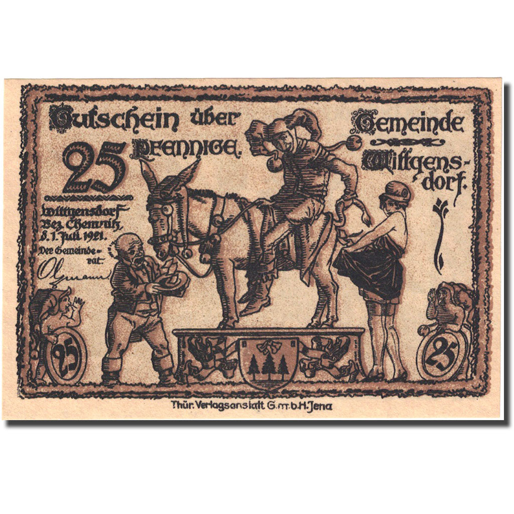 Banknote, Germany Wittgensdorf 25 Pfennig personnage 1, 1921 UNC(63) Mehl:1446.1