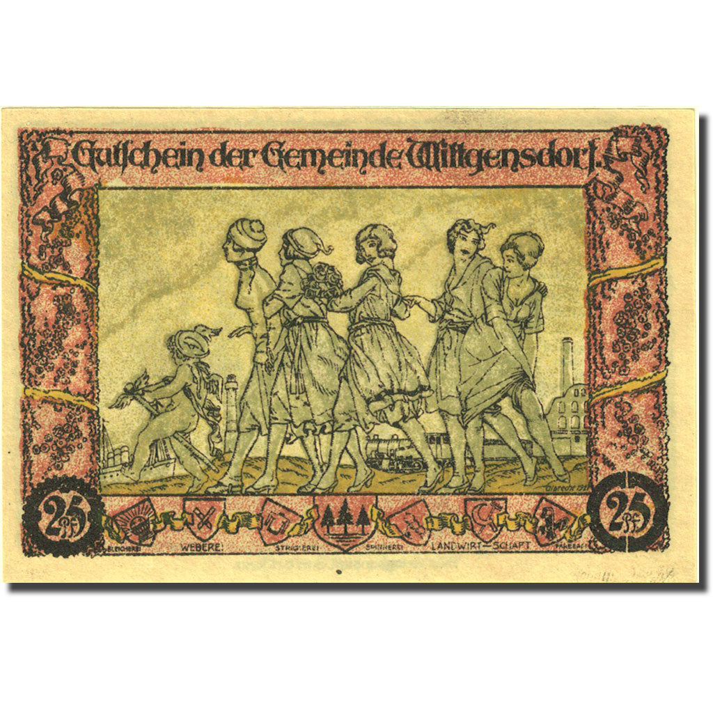 Banknote, Germany Wittgensdorf 25 Pfennig personnage 1, 1921 UNC(63) Mehl:1446.1
