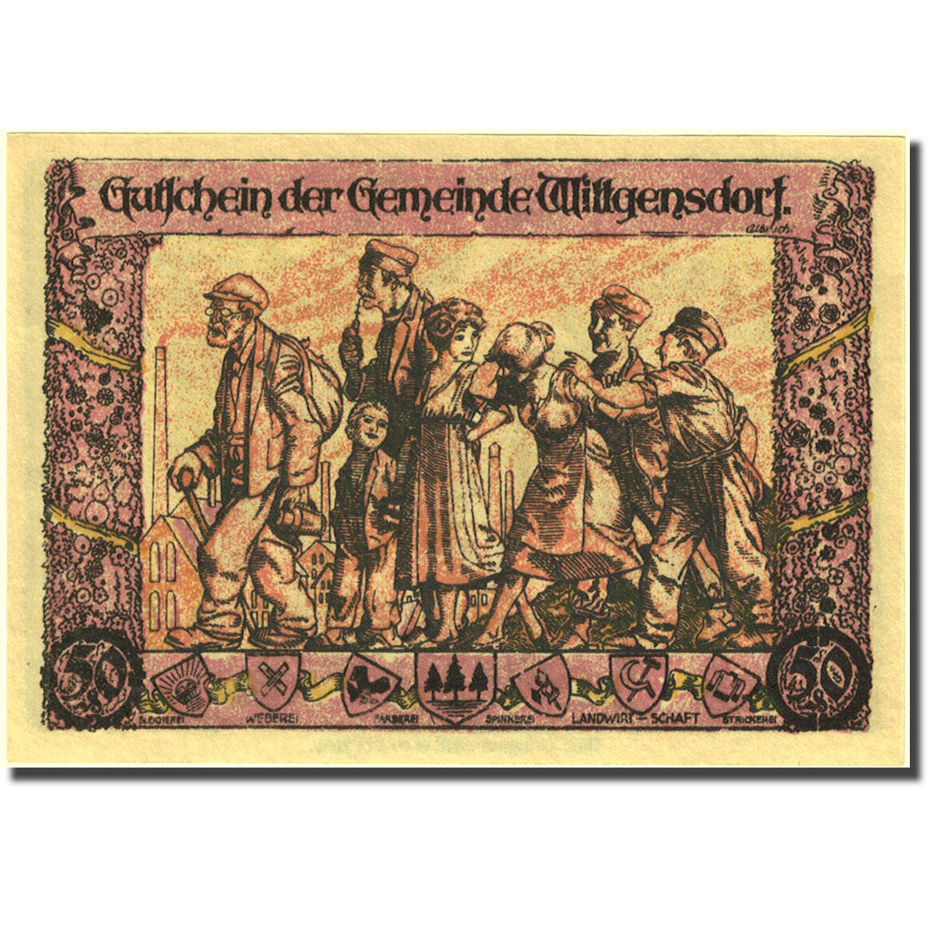 Banknote, Germany, Wittgensdorf, 50 Pfennig, Usine, 1921 UNC(63) Mehl:1446.1