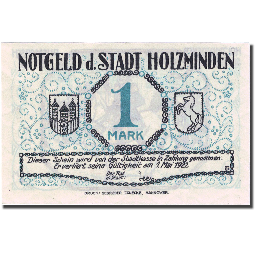 Banknote, Germany, Holzminden, 1 Mark, personnage 1, 1922 UNC(63) Mehl:625.1