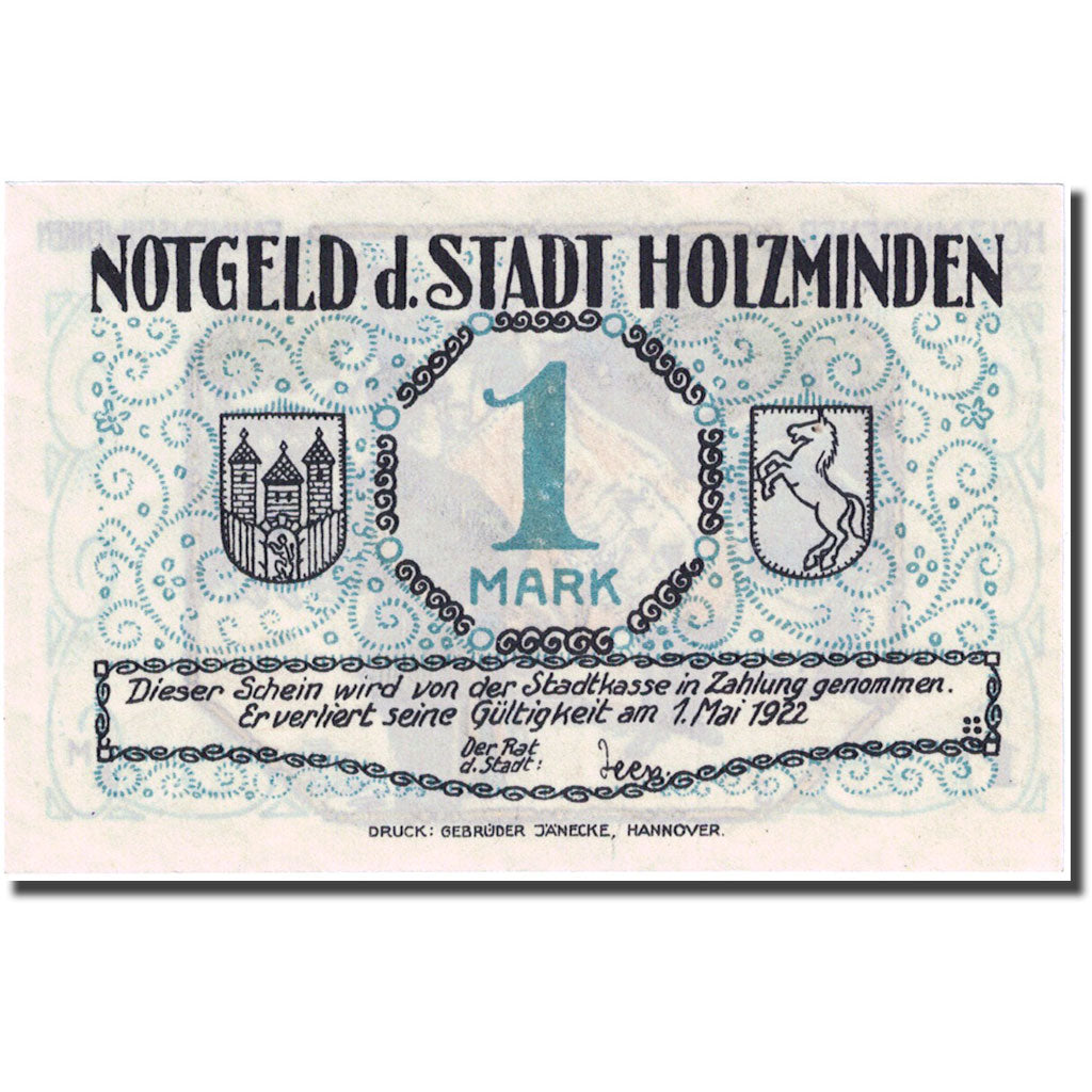Banknote, Germany, Holzminden, 1 Mark, personnage 2, 1922 UNC(63) Mehl:625.1