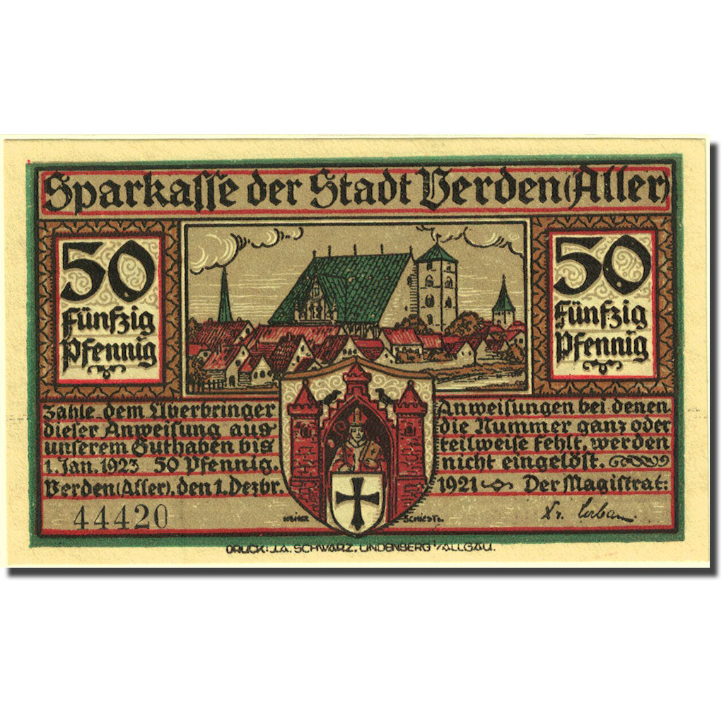 Banconote, Germania, Verden, 50 Pfennig, personnage 1, 1921 SPL Mehl:1360.1