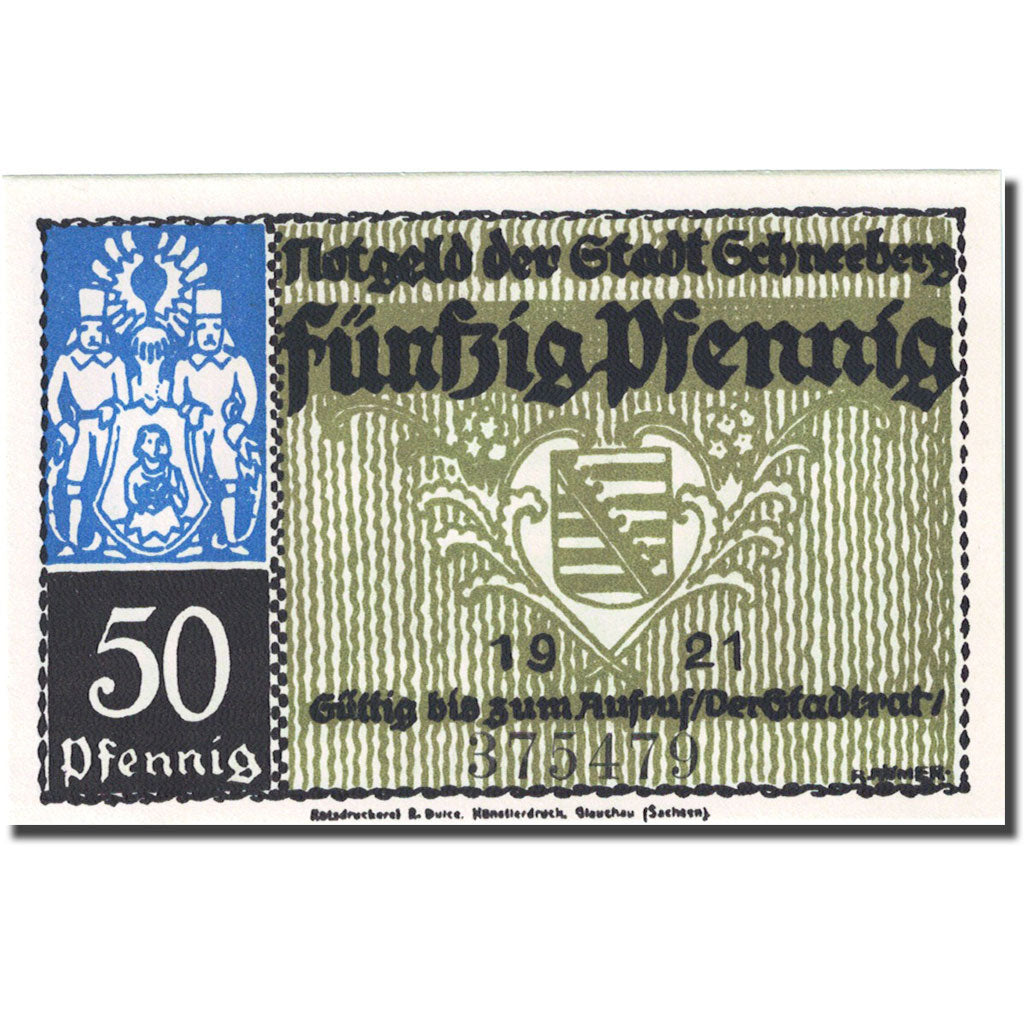 Banknote, Germany, Schneeberg, 50 Pfennig, allée, 1921, UNC(63), Mehl:1190.1a