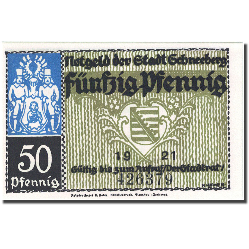 Banknote, Germany, Schneeberg, 50 Pfennig, rue, 1921, UNC(63), Mehl:1190.1a