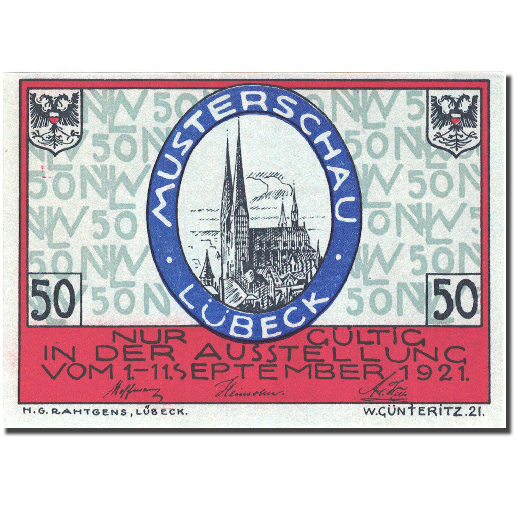 Biljet, Duitsland, Lübeck, 50 Pfennig, Blason 1, 1921-09-01 SPL Mehl:827.1