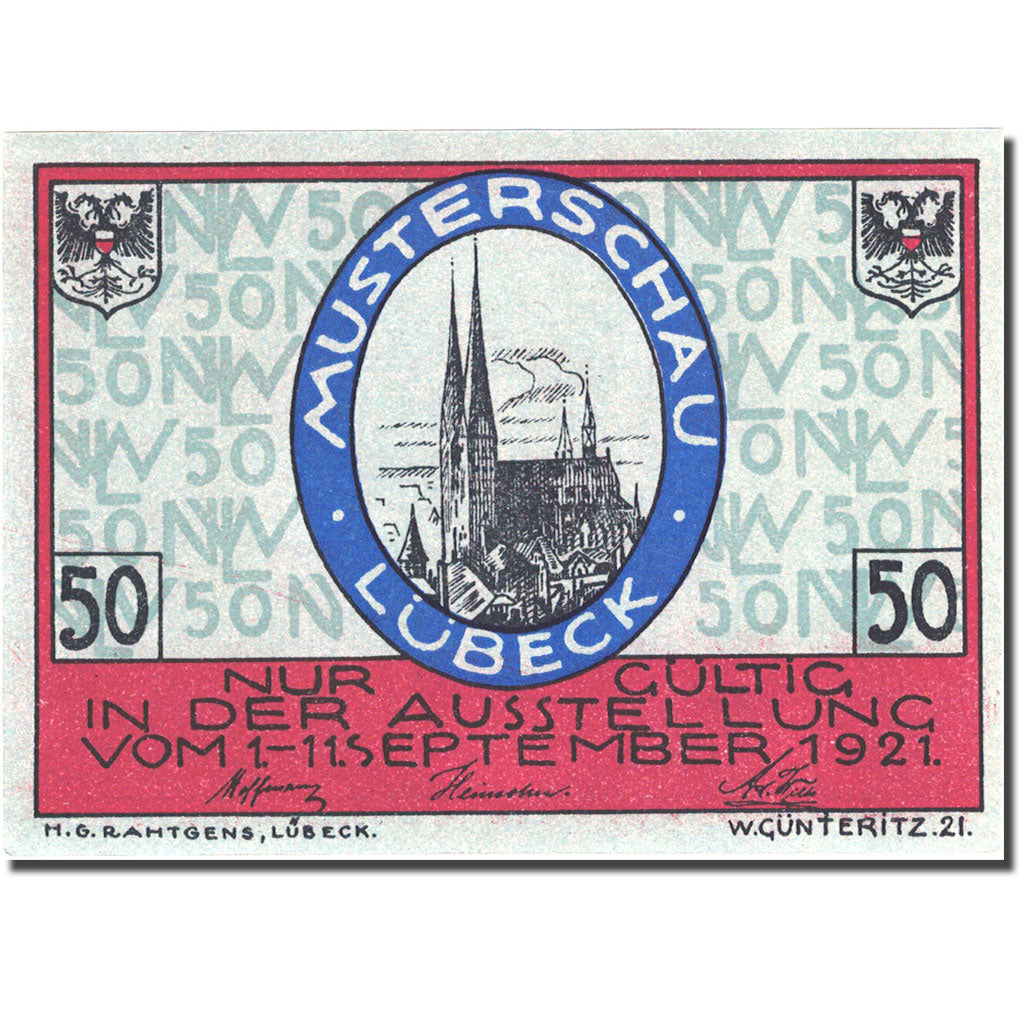Banknote, Germany, Lübeck, 50 Pfennig, Blason 2, 1921-09-01 UNC(63) Mehl:827.1