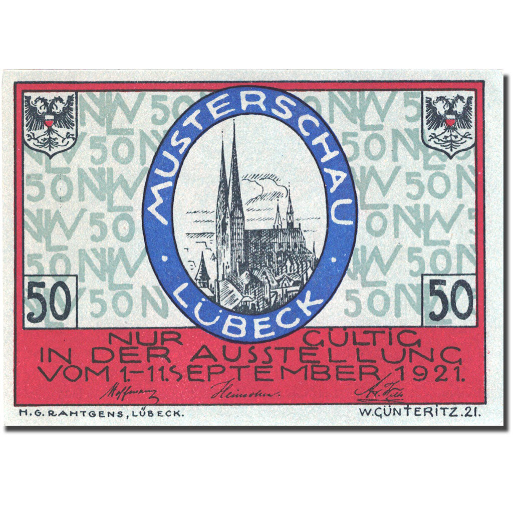 Banknote, Germany, Lübeck, 50 Pfennig, Blason 3, 1921 UNC(63) Mehl:827.1