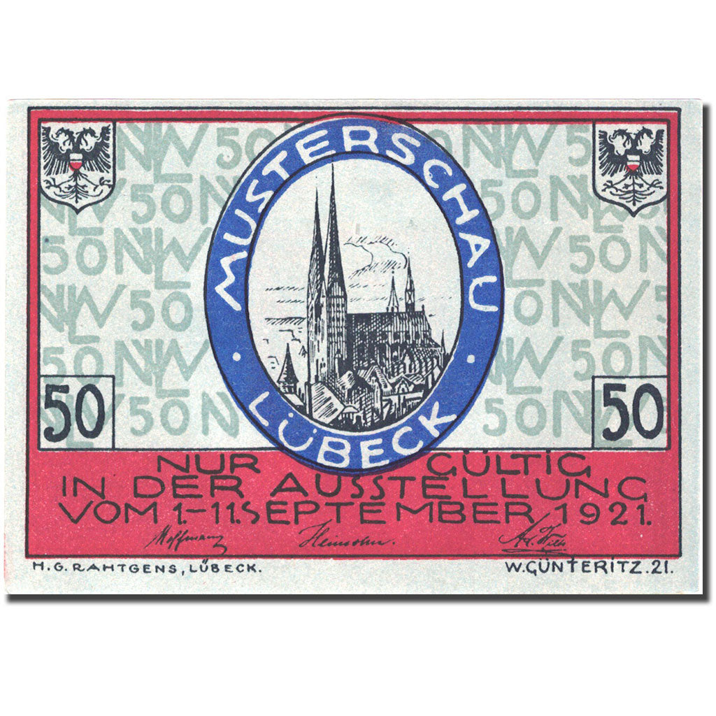 Banknote, Germany, Lübeck, 50 Pfennig, Blason 4, 1921 UNC(63) Mehl:827.1