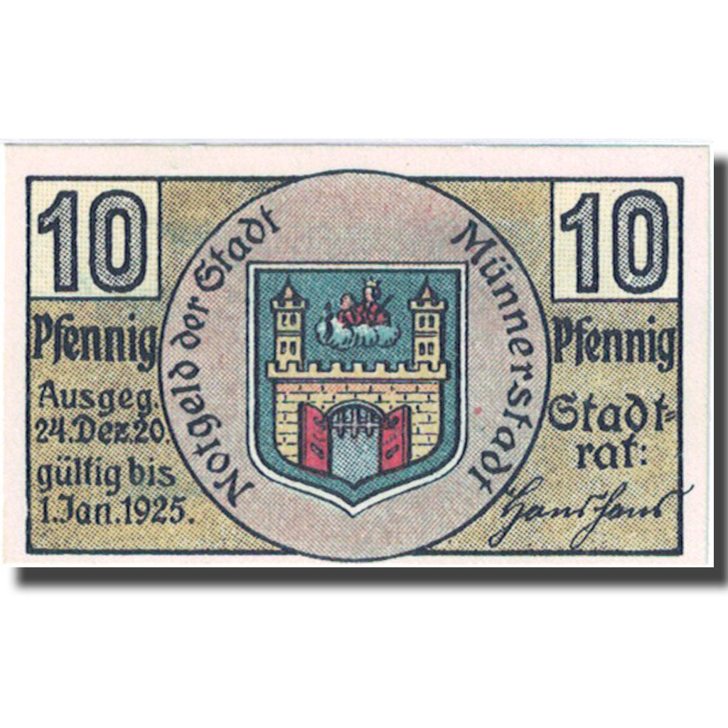 Banknote, Germany, Münnerst, 10 Pfennig, château, 1925 UNC(63) Mehl:912.3