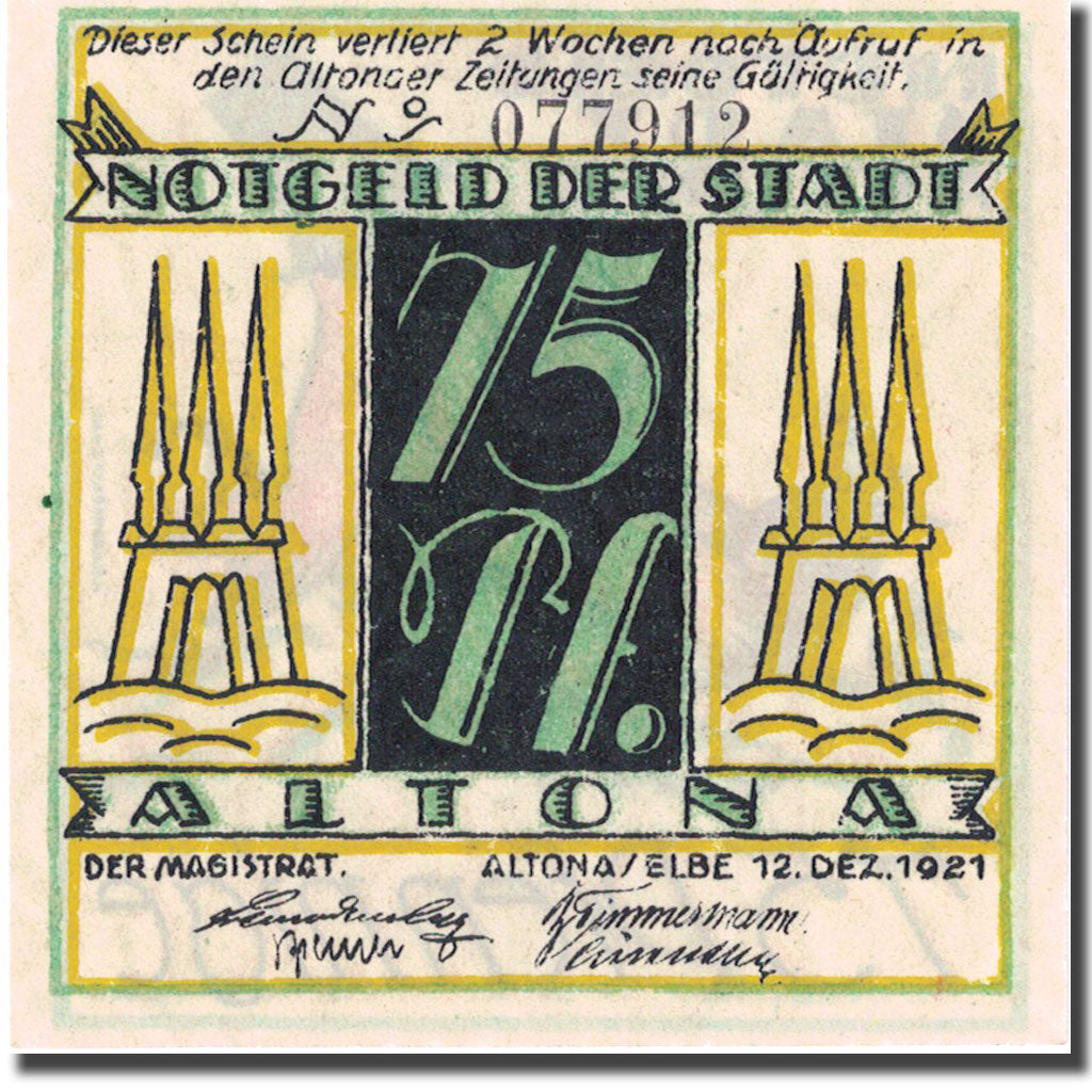 Banknote, Germany, Altona, 75 Pfennig, personnage 4, 1921 UNC(63) Mehl:30.2