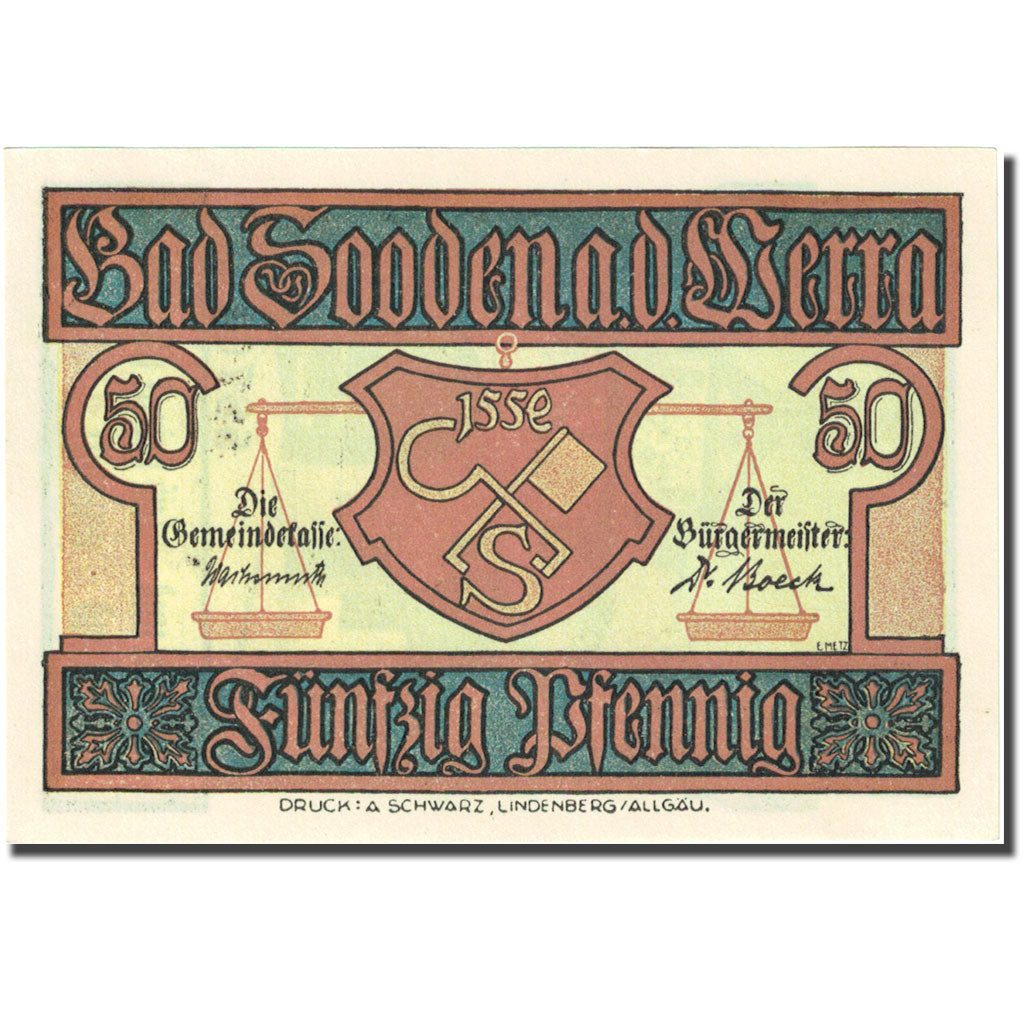 Banknot, Niemcy, Sooden, 50 Pfennig, village, 1921, Undated, UNC(63)