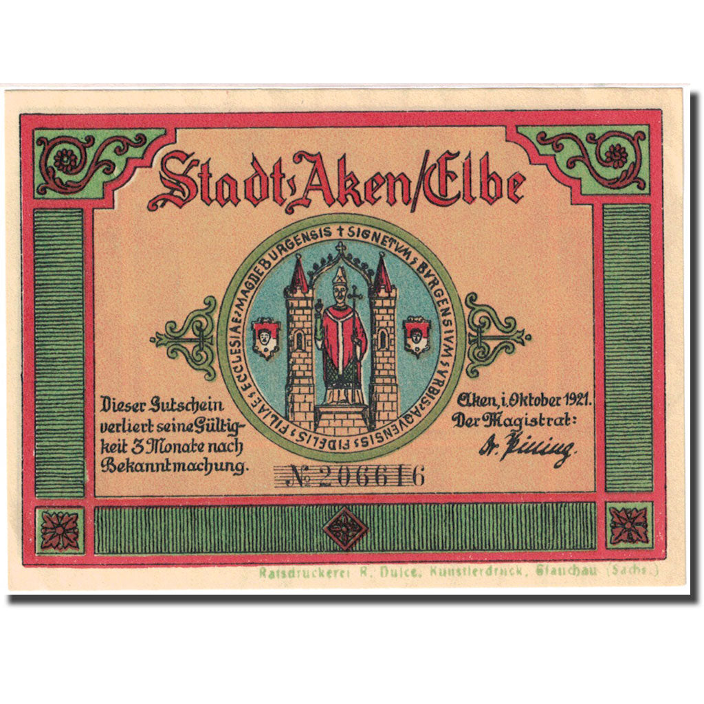 Banknote, Germany, Aken, 25 Pfennig, château, 1921, UNC(60-62), Mehl:8.2a