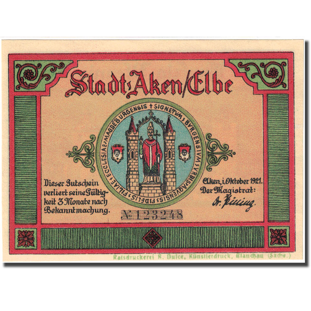 Banknote, Germany, Aken, 50 Pfennig, chateau 1, 1921, UNC(63), Mehl:8.2a